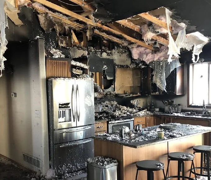 fire damaged kitchen